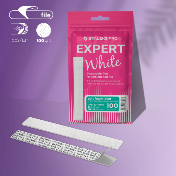 Recambios desechables con espuma. Staleks Pro Expert White Recta 18mm (30 unid.)