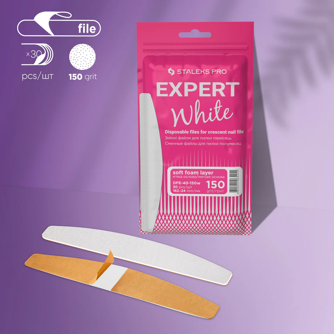 Recambios desechables con espuma Staleks Pro Expert 40 White. media luna 25mm (30 ud.)